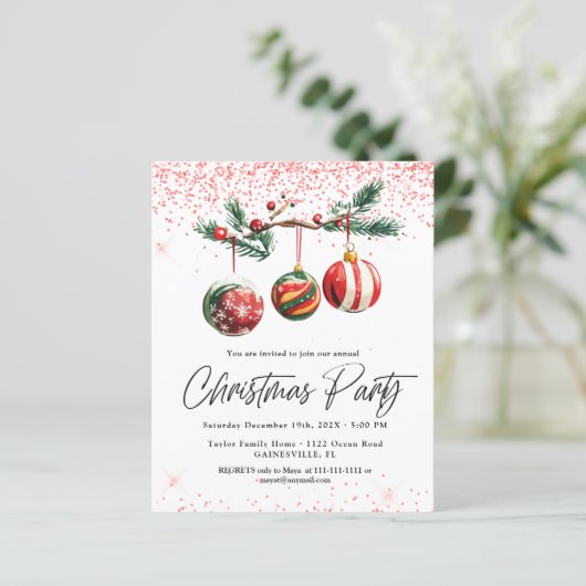 Weihnachtsbälle Weihnachten Party Einladung (Stehend Vorderseite)