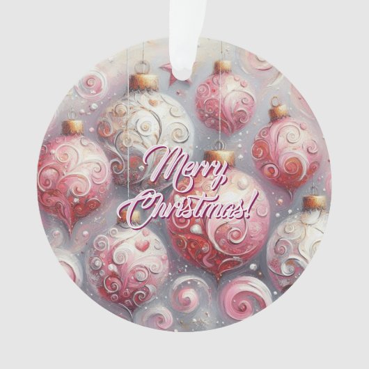 Weihnachtsbälle Whimsical Wirbel Pink White Gray Ornament (Vorderseite)