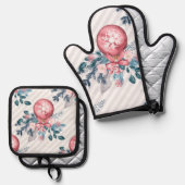 Weihnachtsballen Pink Ofenhandschuh & Topflappen-Set (Vorderseite/Rückseite)