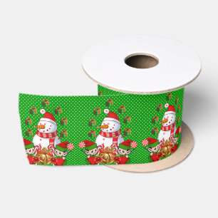Weihnachtsband, Frohe Weihnachten Schneemann Elf Satinband