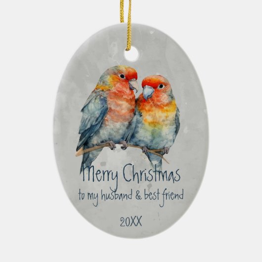 Weihnachtsband und bester Freund Parrot Couple Keramik Ornament (Hinten)