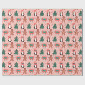 Weihnachtsbänder, Bäume, Pinguine und Ingwer Geschenkpapier (Flach)