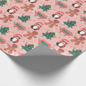 Weihnachtsbänder, Bäume, Pinguine und Ingwer Geschenkpapier (Ecke)