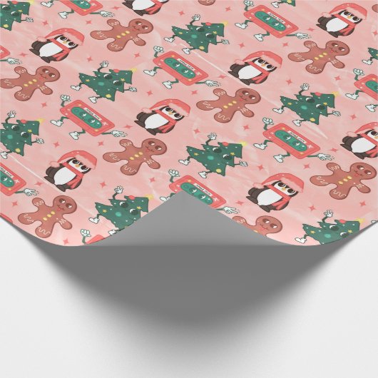 Weihnachtsbänder, Bäume, Pinguine und Ingwer Geschenkpapier (Ecke)