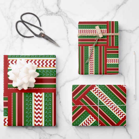 Weihnachtsbänder Geschenkartikel Trio Geschenkpapier Set (Vorderseite)