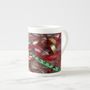 Weihnachtsbänder Rot Grün und Gold Feiertag Porzellantasse