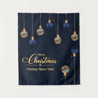 Weihnachtsbanner blaue goldene Dekoration Begrüßun Wandteppich