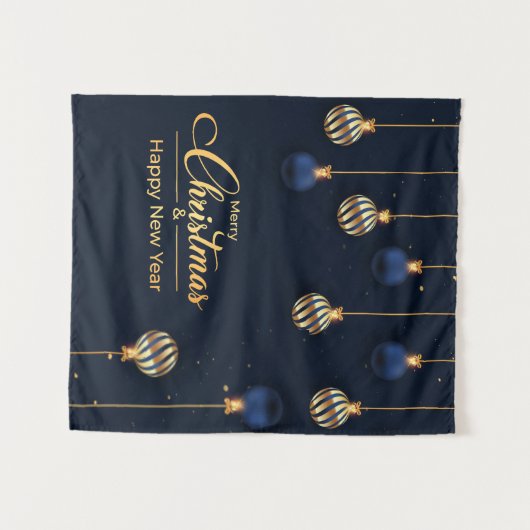 Weihnachtsbanner blauen Gold Dekorationen grüßen Wandteppich (Vorderseite (Horizontal))