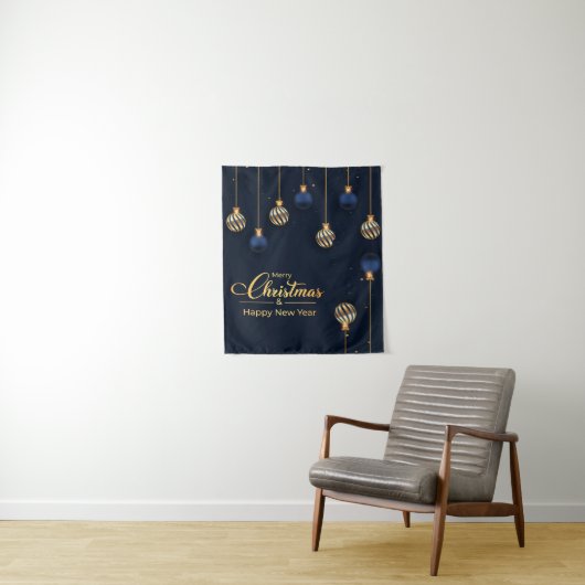 Weihnachtsbanner blauen Gold Dekorationen grüßen Wandteppich (Beispiel)
