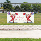 Weihnachtsbanner Bodybuilder Weihnachtsmann mit Ge Banner (Insitu)