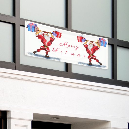 Weihnachtsbanner Bodybuilder Weihnachtsmann mit Ge Banner (Äußeres Gebäude)