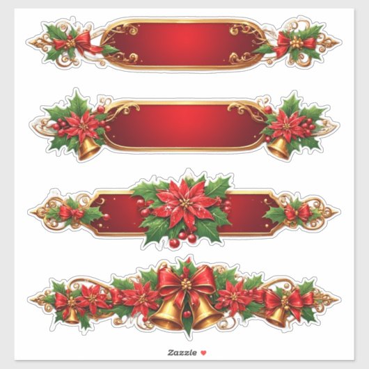 Weihnachtsbanner mit Poinsettias Aufkleber (Blatt)