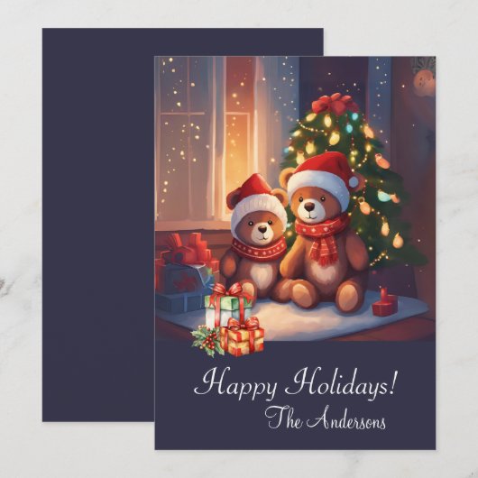 Weihnachtsbär 10, Happy Holidays, Weihnachtskarte Einladung (Vorne/Hinten)