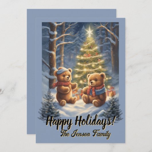 Weihnachtsbär 17, Happy Holidays, Weihnachtskarte Einladung (Vorne/Hinten)