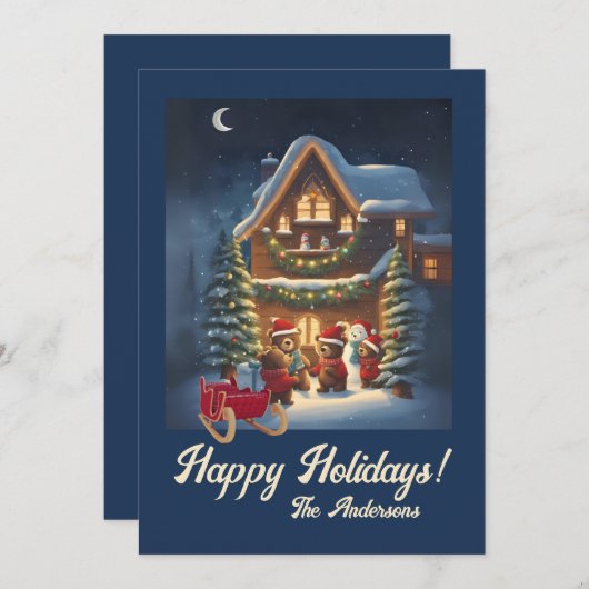 Weihnachtsbär 1, Happy Holidays, Weihnachtskarte Einladung (Vorne/Hinten)