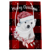 Weihnachtsbär auf Buffalo Kariert Mittlere Geschenktüte (Vorderseite)