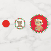 Weihnachtsbär auf Grün und Rot Konfetti (Rückseiten)