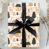Weihnachtsbär Dorf Pink Black Gold Moderne Geschenkpapier