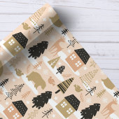Weihnachtsbär Dorf Pink Black Gold Moderne Geschenkpapier