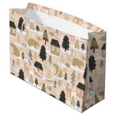 Weihnachtsbär Dorf Pink Black Gold Moderne Große Geschenktüte (Rückseite Schrägansicht)