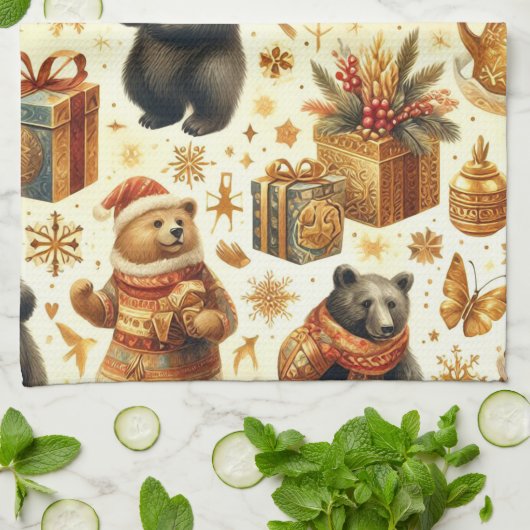 Weihnachtsbär Geschirrtuch (Gefaltet)