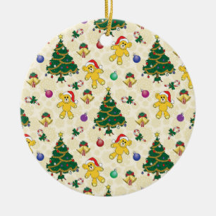 Weihnachtsbär, Glocken und Baum Keramik Ornament