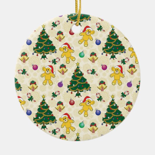 Weihnachtsbär, Glocken und Baum Keramik Ornament (Vorne)