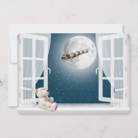 Weihnachtsbär im Fenster Feiertagskarte (Vorderseite)