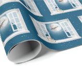 Weihnachtsbär im Fenster Geschenkpapier (Rolleneckpunkt)