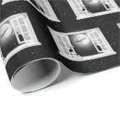 Weihnachtsbär im Fenster Geschenkpapier (Rolleneckpunkt)