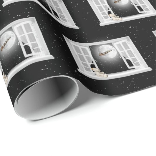 Weihnachtsbär im Fenster Geschenkpapier (Rolleneckpunkt)