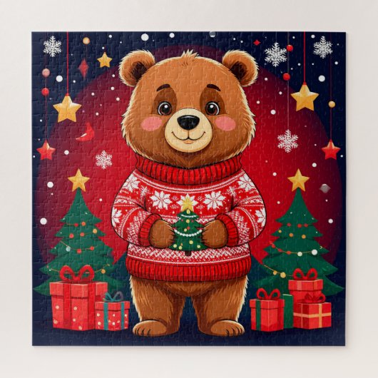 Weihnachtsbär im Pullover für gemütliche Familienf Puzzle (Vertikal)