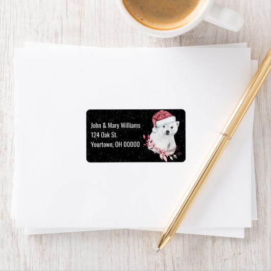 Weihnachtsbär im Schneeflocken Adressaufkleber (Insitu)