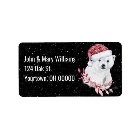 Weihnachtsbär im Schneeflocken Adressaufkleber (Vorne)
