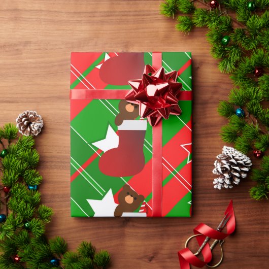 Weihnachtsbär im Strumpf Geschenkpapier (Feiertagsgeschenk)