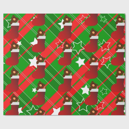 Weihnachtsbär im Strumpf Geschenkpapier (Flach)