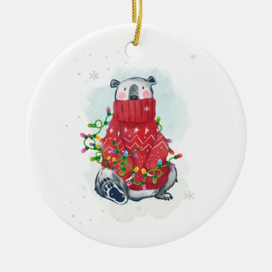 Weihnachtsbär im Wasser Keramik Ornament (Vorne)