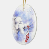 Weihnachtsbär in einem Strumpf Keramik Ornament (Links)