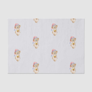 Weihnachtsbär in einer Weihnachtsmannmütze in Aqua Seidenpapier