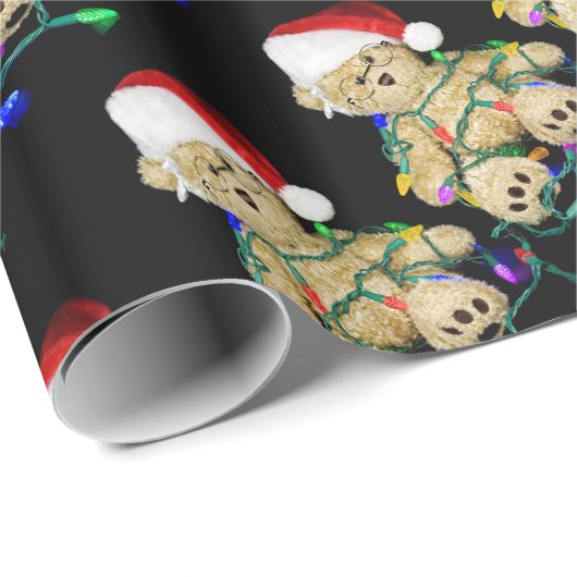 Weihnachtsbär in Lichtern Geschenkpapier (Rolleneckpunkt)