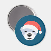 Weihnachtsbär in Red Hat auf Blue Magnet (Vorderseite/Rückseite)