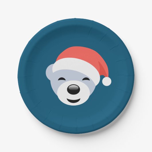 Weihnachtsbär in Red Hat auf Blue Pappteller (Vorderseite)