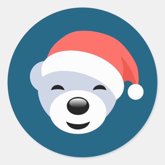Weihnachtsbär in Red Hat auf Blue Runder Aufkleber (Vorderseite)