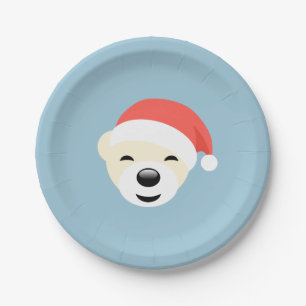 Weihnachtsbär in Red Hat auf Light Blue Pappteller