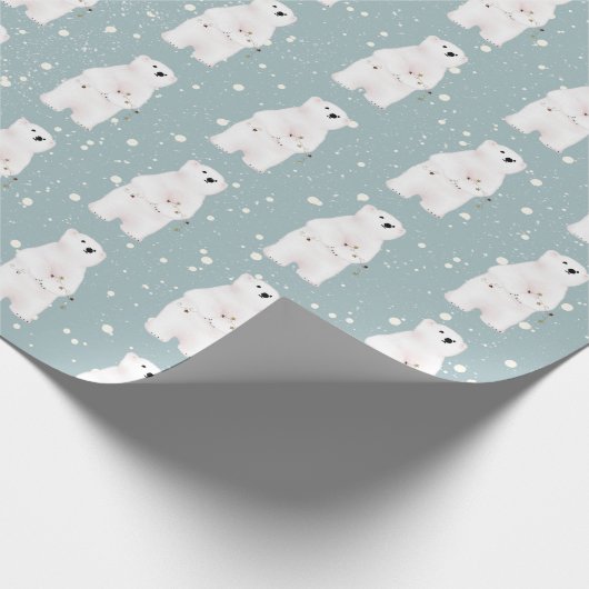 Weihnachtsbär in Schneeflocken Geschenkpapier (Ecke)