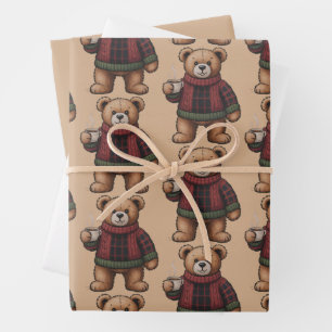 Weihnachtsbär Kaffee Retro Weihnachten passend Geschenkpapier Set
