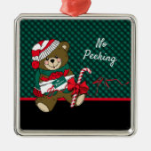 Weihnachtsbär Kariert Personalisiert Ornament Aus Metall (Vorne)