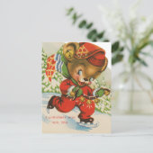 Weihnachtsbär mit festlichem Retro-Retro Feiertagspostkarte (Stehend Vorderseite)