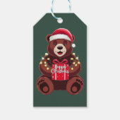 Weihnachtsbär mit Geschenk und Licht Geschenkanhänger (Vorderseite)