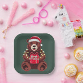 Weihnachtsbär mit Geschenk und Licht Pappteller (Party)